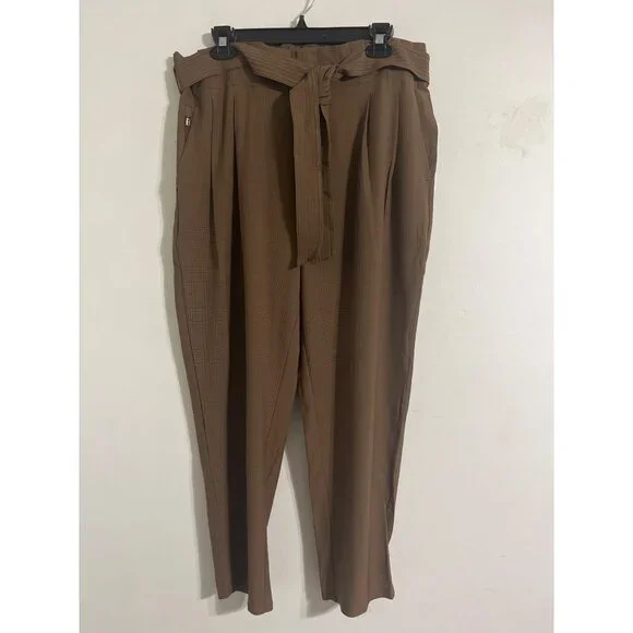 Athleta Skyline Plaid Pant II NEW Tie Waist Brown Work To Weekend Trouser 16